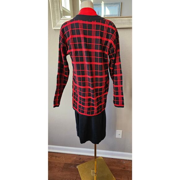 Vintage 80s 3 Pc Parfait Sweater Pencil Skirt Plaid Cardigan Suit Dress M 6 8 10 - Picture 6 of 8